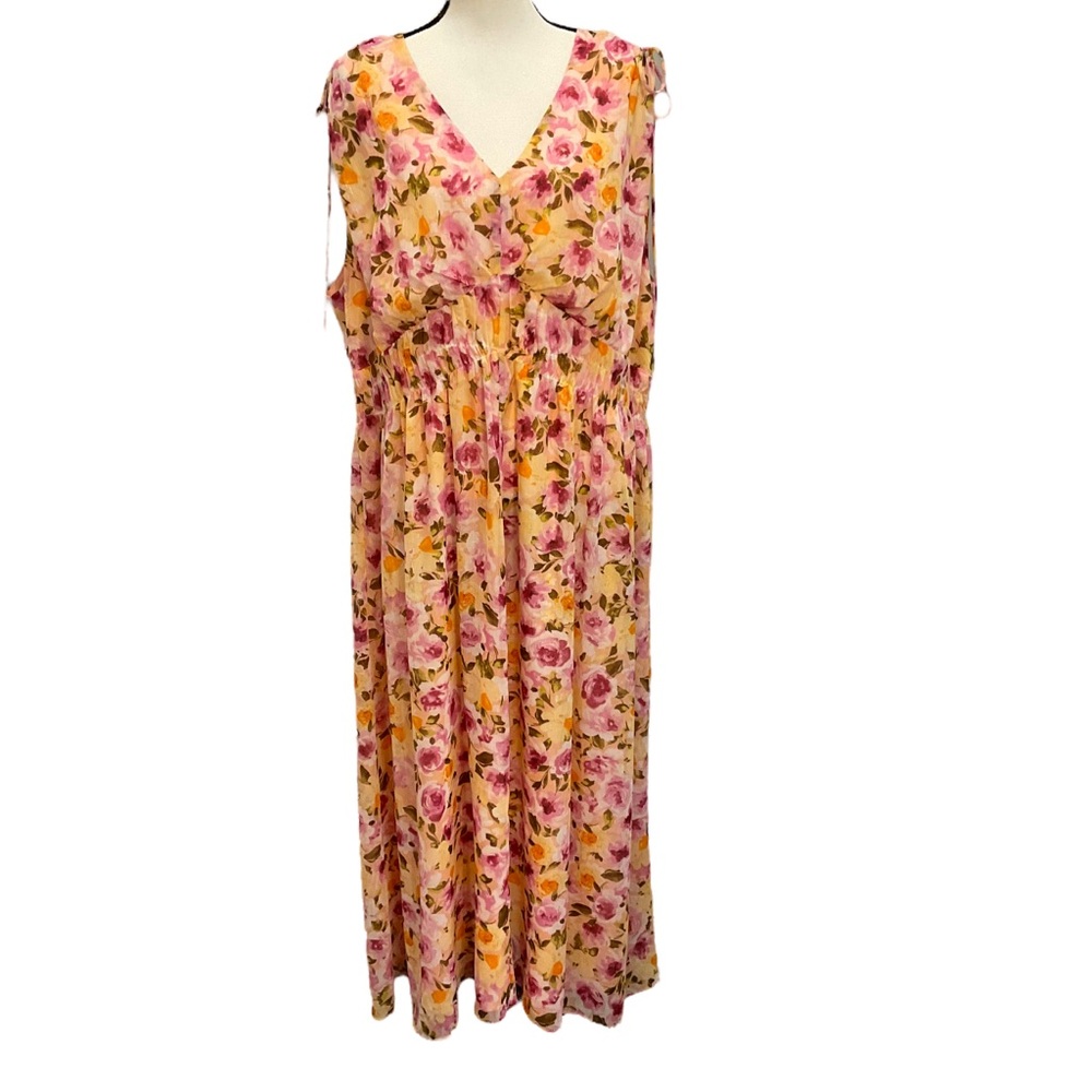 NWT INC Womens Dress Plus Sz 22W Sleeveless V-Neck Yellow Pink Floral Sundress